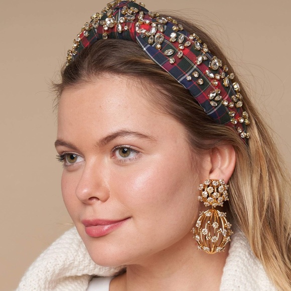 *ISO* Lele Sadoughi HOLIDAY PLAID MIXED SHAPE CRYSTAL KNOTTED HEADBAND - Picture 2 of 3